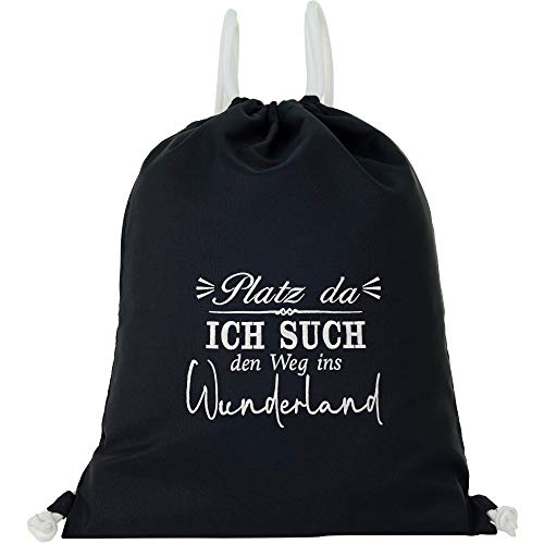 Bolsa de deporte impermeable negra con texto en alemán "Platz DA ICH SUCH DEN Weg INS WUNDERLAND Gymsack hombre Gym Bag Hipster Bag Mochila para mujer deporte niña adolescentes
