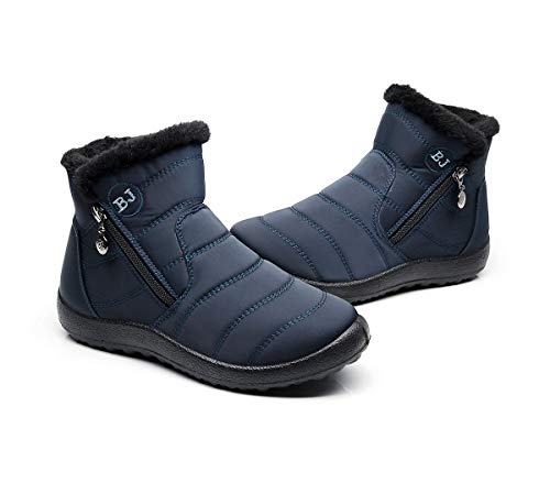 Botas de Nieve Zapatos Mujer,Popoti Botas de Nieve Cremallera Calientes Botines Forradas Cortas Ankle Boots Algodón Zapatos Invierno Aire Libre Sport Botines (Azul-1, 38)
