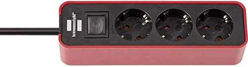 Brennenstuhl Ecolor regleta enchufes con 3 tomas corriente (cable de 1.5 m, con interruptor) color rojo/negro