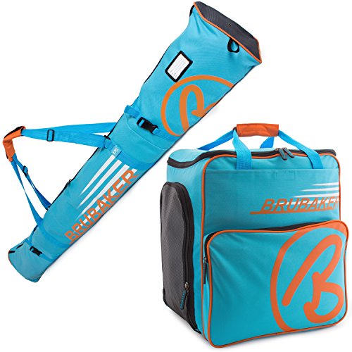 BRUBAKER Conjunto 'Super Champion 2.0' Bolsa para Botas y Casco de ski Junto a 'Carver Champion 2.0' Bolsa para un par de Ski - Azul/Naranja - 170 cms.