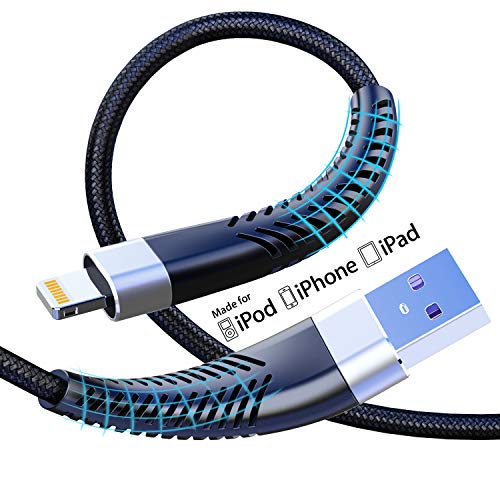 Cabepow - Cable de carga para iPhone (certificado MFi, 2 unidades, 3 m, nailon trenzado, cable Lightning de 10 m, carga rápida USB para iPhone 11/XS/XSMax/XR/X/8/8 Plus/7/7Plus/6s/6/6Plus/5S/5, iPad)