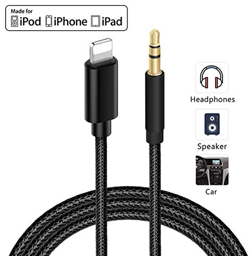 Cable Auxiliar para iPhone Cable Auxiliar para Auto a Jack de 3.5mm para iPhone 7/7Plu/8/8Plus/X/XR/XS/11/11Pro a Radio deCoche/Adaptador de Altavoz/Auriculares Compatible con Todos los iOS - Negro