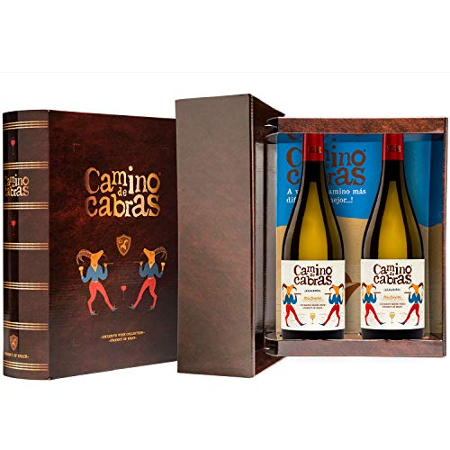 CAMINO DE CABRAS Estuche de vino - Albariño - vino blanco – D.O. Rías Baixas – Producto Gourmet - Vino para regalar - Vino Premium - 2 botellas x 750 ml.