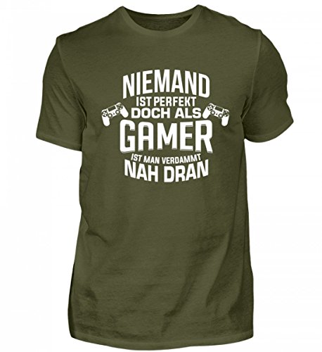 Camiseta de manga corta para hombre con texto en alemán "Nadie es perfecto como jugador es un jugador que se está condenando cerca de ella. Musgo Verde XXL Camiseta de manga corta para hombre con texto en alemán "Nadie es perfecto como jugador es un jugador que se está condenando cerca de ella. Musgo Verde XXL
