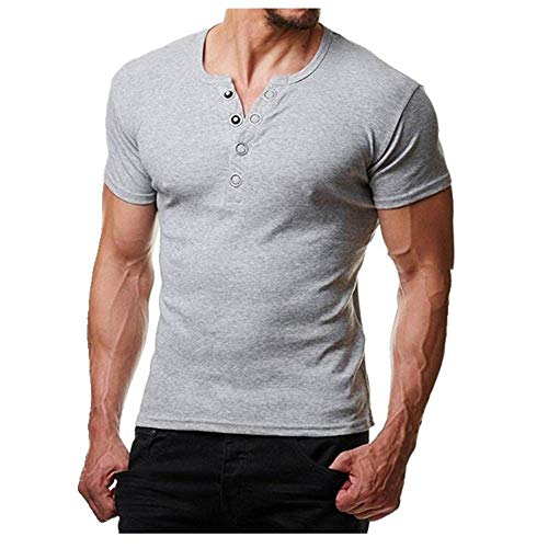 Camiseta de tela clásica multicolor con cuello de botón de cinco garras para hombre Gris 2 L