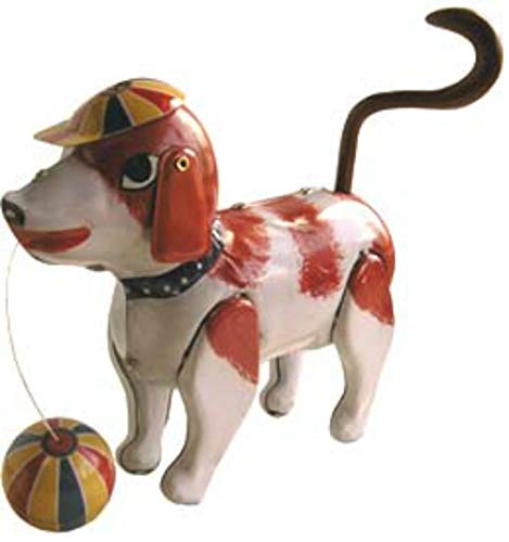 CAPRILO Juguete Decorativo de Hojalata Perro Pelota India Animales de Cuerda. Juguetes y Juegos de Colección. Regalos Originales. Decoración Clásica.
