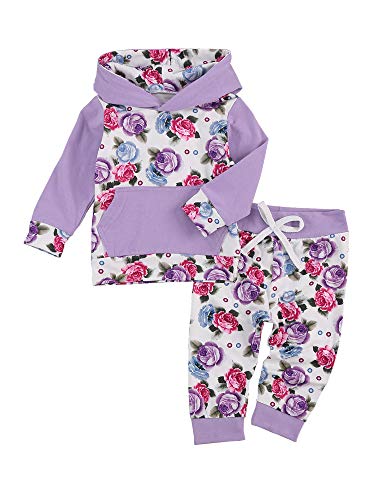 Carolilly 2 unidades de chándal de otoño para niña, sudadera con capucha de manga larga con estampado floral y letras + pantalones con corbata en la cintura de 0 – 2 años Fiore 18-24 meses