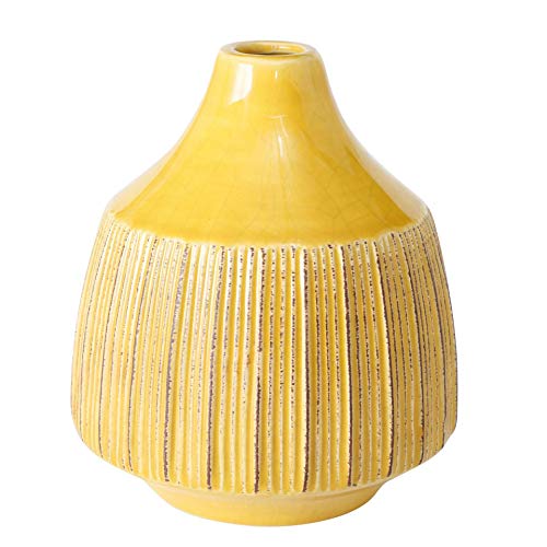 CasaJame Estructura: jarrón de gres, 14 x 12 cm, color amarillo