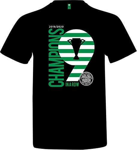 Celtic FC - Camiseta Oficial para Hombre/niño - «Champions 9 In A Row» (Campeones 9 Veces seguidas) - Negro - 7-8 años