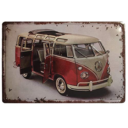 Chapa Decorativa Vintage Volkswagen Bulli. Placa/Cartel de Pared de Metal de Furgoneta Volkswagen Bulli para Garage, Taller, Casa o Bar. Medidas 20x30 cm.