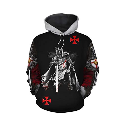 Chaqueta con Capucha de Caballero templario Medieval para Adultos Caballero Medieval Vintage Cosplay Digital 3D Impreso Suéter Sudadera Moda Hip Hop Camisa Deportiva