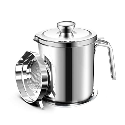 Chihee Filtro de Aceite, Recipiente de Grasa en Lata, 2 L Acero Inoxidable. Recipiente o pote de Lata con Filtro de Malla Fina, Adecuado para almacenar Aceite de fritura y Grasa de Cocina Chihee Filtro de Aceite, Recipiente de Grasa en Lata, 2 L Acero Inoxidable. Recipiente o pote de Lata con Filtro de Malla Fina, Adecuado para almacenar Aceite de fritura y Grasa de Cocina