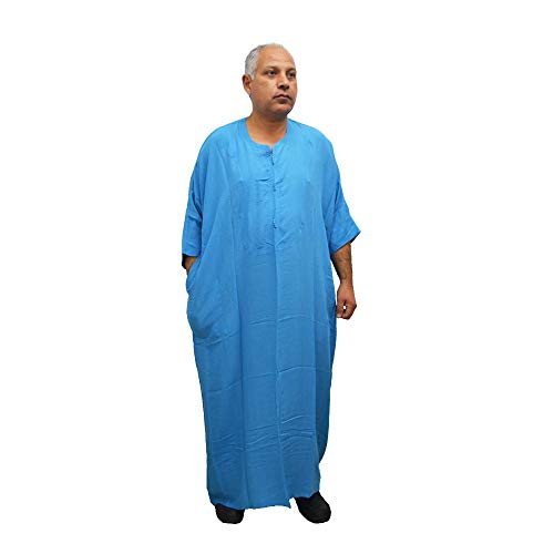 Chilaba, djellaba, 100% algodón, marroquí, Talla única para Todo el Mundo e Incluso Las Personas Muy Gruesas, Mide 85 cm Ancho y Largo 140 cm Ligera, Tacto Fresco y Suave sobre la Piel (Azul Claro) Chilaba, djellaba, 100% algodón, marroquí, Talla única para Todo el Mundo e Incluso Las Personas Muy Gruesas, Mide 85 cm Ancho y Largo 140 cm Ligera, Tacto Fresco y Suave sobre la Piel (Azul Claro)