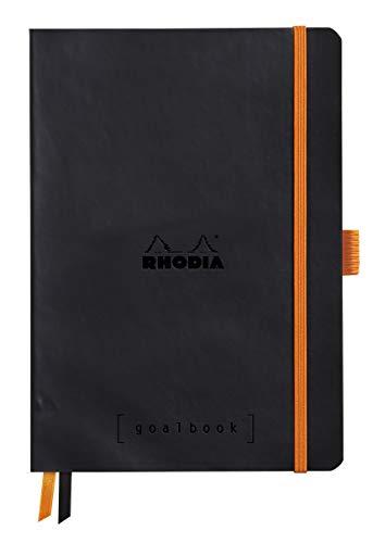 Clairefontaine 117571C Rhodia GoalBook - Cuaderno (240 páginas numeradas en blanco, 14, 8 x 21 cm, 90 g, diseño de puntos), calendarios, indios, funda con tapa de piel sintética, color negro