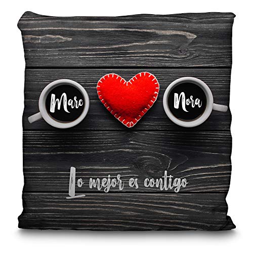 Cojin Personalizado San Valentin con Nombre/Texto. Regalos San Valentin Personalizados. Impresión Total por las 2 caras hasta la Costura. Cojin San Valentin Relleno Incluido. Varios Tamaños. Café