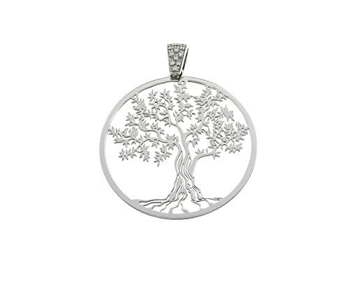 Colgante con árbol de la vida, de plata esterlina 925, antialérgica, diámetro 33 mm, peso 2,7 gr, chapado en oro blanco