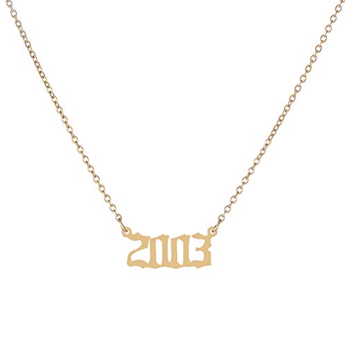 Collar Con Colgante Con Número De Año De 1980 A 2019 , Gargantilla De Cadena De Acero Inoxidable 2003 Color Dorado
