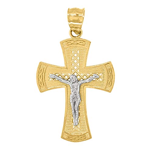 Collar con colgante de crucifijo de cruz de oro de 14 quilates para hombre, de 32 mm de altura y 32 mm