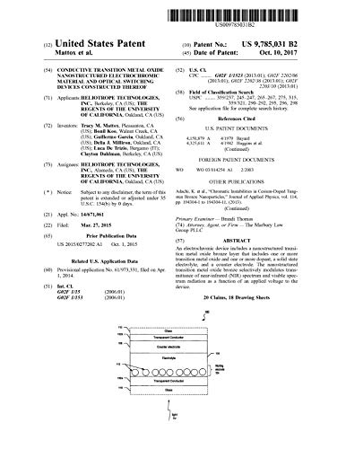 Conductive transition metal oxide nanostructured electrochromic material and optical switching devices constructed thereof: United States Patent 9785031 (English Edition)