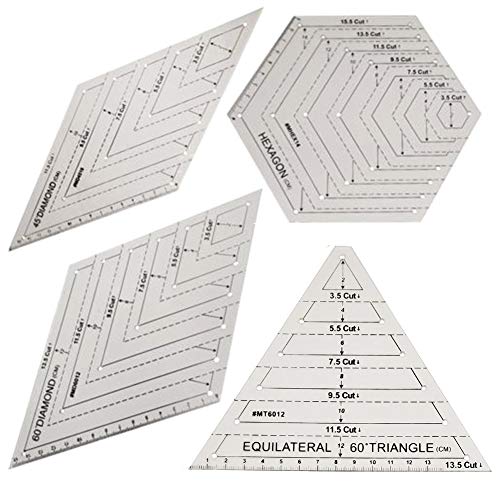 Conjunto de regla de acolchado de 4 piezas, triángulo de 60 grados y diamante, forma de hexágono de 45 grados transparente patchwork costura corte artesanía regla herramientas de bricolaje