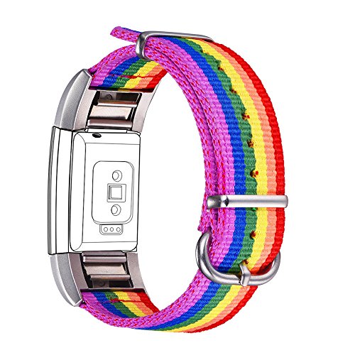 Correa para Fitbit Charge 2, Bandmax LGBTI Banda de Nailon Arco Iris Gay Orgullo Reemplazo Wristband Pulseras de Repuesto[Longitud Ajustable para Muñeca(6.8"-9.2") 170-235mm]