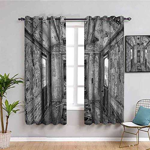 Cortina de decoración rústica para el hogar oscura interior de un antiguo vagón de ferrocarril envejecido quemado imagen 2 paneles gris W63 x L45 pulgadas