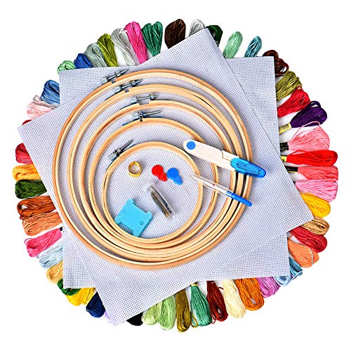 Cozywind Kit de Inicio de Bordado Kit de 50 Madejas de Hilos de Bordar, 5 Bastidores, 2 Telas de Punto de Cruz, Agujas y Accesorios Completos Herramienta de Coser Manualidades Cozywind Kit de Inicio de Bordado Kit de 50 Madejas de Hilos de Bordar, 5 Bastidores, 2 Telas de Punto de Cruz, Agujas y Accesorios Completos Herramienta de Coser Manualidades