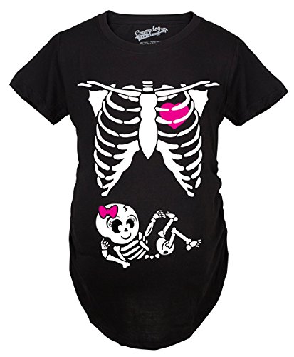 Crazy Dog Tshirts - Maternity Baby Girl Skeleton Cute Halloween Pregnancy Bump Tshirt (Black) - XXL - Camiseta De Maternidad