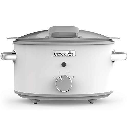 Crock-Pot CSC038X DuraCeramic - Olla de Cocción Lenta Manual con Tapa Abatible, Recipiente Compatible con Fuego e Inducción, para Preparar todo Tipo de Recetas, 4.5 litros, Acero Inoxidable, Blanco