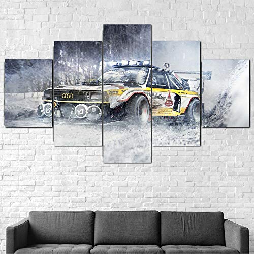 Cuadro En Lienzo,Imagen Impresión,Pintura Decoración,Canvas De 5 Pieza,175X80Cm,Aud Quattro S1 Rally Car Nieve Mural Moderno Decor Hogareña Con Marco