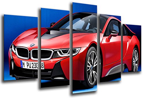 Cuadros Camara Poster Fotográfico Coche Deportivo, BMW i8, Rojo Tamaño total: 165 x 62 cm XXL, Multicolor