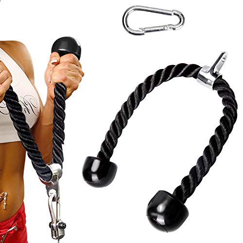 Cuerda de tríceps de 70 cm, resistente de doble agarre tríceps para culturismo, cuerda de entrenamiento tricep extensiones de polea cable accesorio de máquina - negro