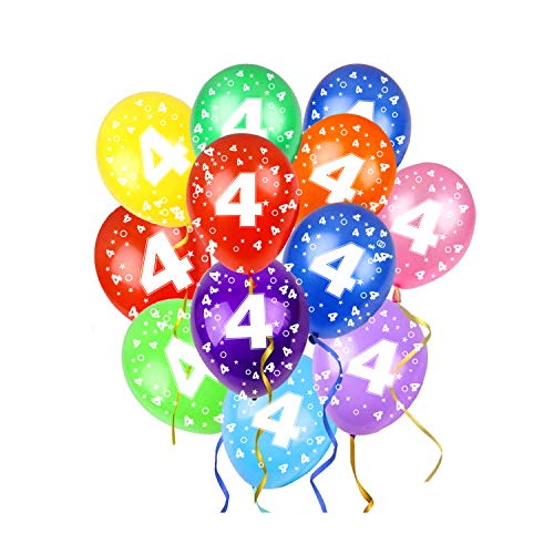 Cumpleaños Globos, Decoracion Cumpleaños, 40 piezas Coloridos Globos, Globos de látex, para cumpleaños, bodas, baby shower, actividades comerciales, 12 pulgadas (Numero 4)
