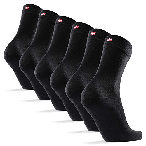 DANISH ENDURANCE 6 Pares Calcetines Clásicos de Algodón, para Hombre y Mujer, de Vestir, Cómodos, Transpirables, para el Uso Diario, Negro, Gris, Rojo (Negro, EU 39-42)