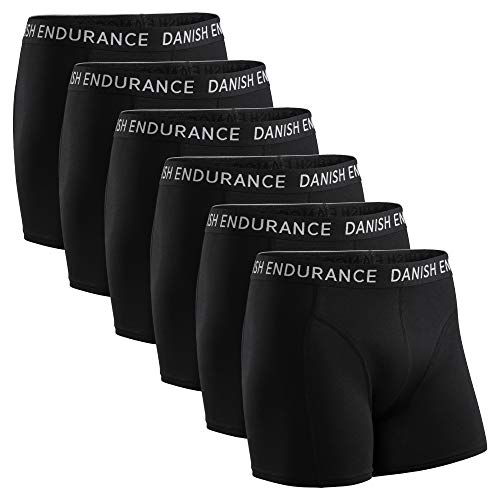 DANISH ENDURANCE Calzoncillos Bóxers de Algodón para Hombre, Ropa Interior, Elásticos, Ultrasuaves, Pack de 6 (Negro, XXXL)