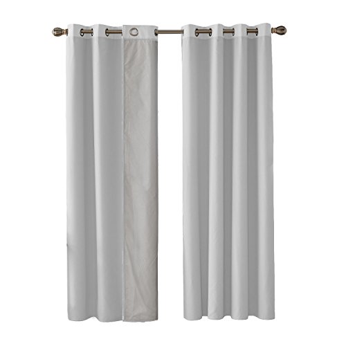 Deconovo Juego de 2 cortinas Aislamiento térmico de dormitorio para sala de estar con puerta francesa Ventana Ojal Forro 140x245cm Gris claro