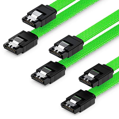 deleyCON 3X 50cm SATA 3 Nylon Cable Set Cable de Datos Cable de Conexión 6 Gbit/s Placa Base HDD SSD Disco Duro 2 Conector S-ATA Recto Verde