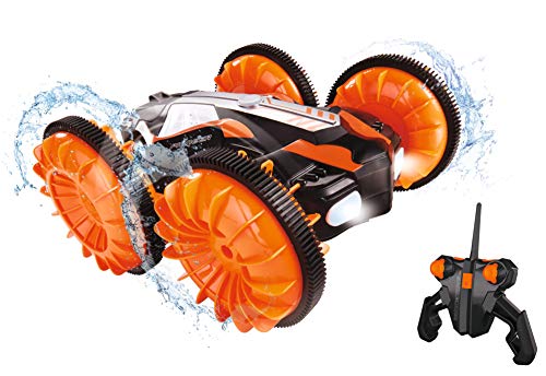 Dickie Toys 201106000 Toys RC Amphibious Flippy - Coche teledirigido con función de Giro, hasta 10 km/h, Resistente al Agua, luz, Carga USB, 22 cm, Color Naranja, a Partir de 6 años