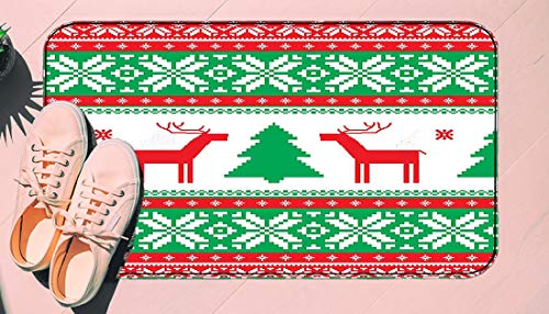 DIIRCYB Door Mat Indoor Outdoor Non-Slip Washable Doormat,Knit Style Graphic Reindeer Figure Star Snowflake Holiday Family Theme,DIY Cropping Rug,For Home Kitchen Bedroom Bathroom Floor Carpet19.5 X