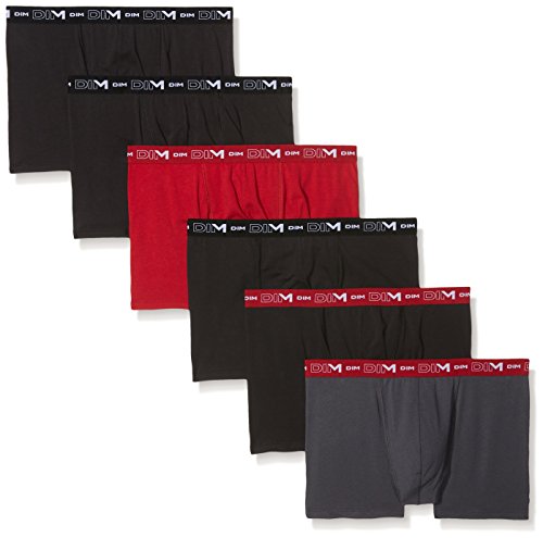 Dim Coton Stretch X6 Bóxer de algodón elástico, Pack de 6, Multicolor Gris Plomo Rojo Chile Negro + Negro Negro Negro Negro 5Ze, L Hombre