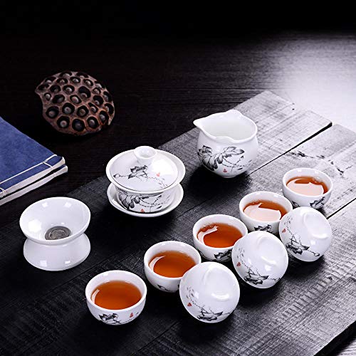 Doce cabezas azul y blanco porcelana blanca alta jade porcelana taza de té juego de té se puede personalizar logo juego de té taza de té-12 estilos de porcelana de jade con cuatro rimas claras