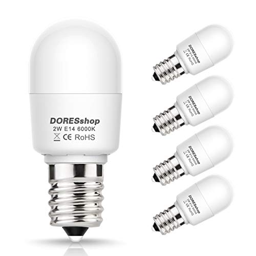 DORESshop E14 Bombilla, 2W (equivalente a 20W-25W) SES E14 Mini LED Bombilla, 6000K Día Blanco, 200LM, 240°, No Regulable, para Lámpara de Sal, Frigorífico, Campana y Luz Nocturna, 4 Unidades