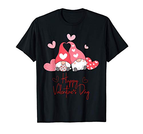 Dos gnomos con el corazón en la mano Feliz día de San Valent Camiseta Dos gnomos con el corazón en la mano Feliz día de San Valent Camiseta