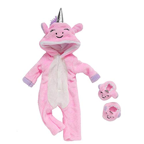 DUORUI Ropa de Muñeca Traje de Invierno Monos Pijamas para Muñeca New Born Baby Doll Patrón de Unicornio Lindo de 18 Pulgadas