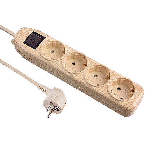 Electraline 59625 Regleta de 4 Schuko con Interruptor, Cable 3G1 1,5 m, Color, Marrón (Madera Clara) Electraline 59625 Regleta de 4 Schuko con Interruptor, Cable 3G1 1,5 m, Color, Marrón (Madera Clara)