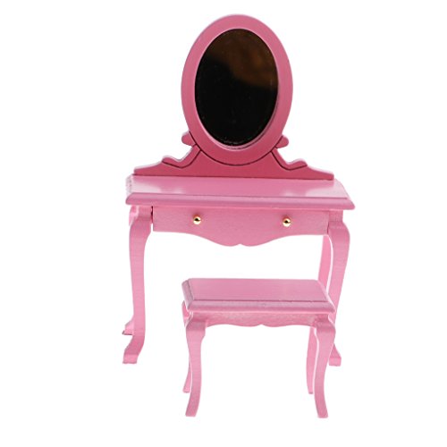 Escala 1/12 Tocador y Taburete Muebles de Dormitorio en Miniatura de Casa de Muñecas - Rosado Escala 1/12 Tocador y Taburete Muebles de Dormitorio en Miniatura de Casa de Muñecas - Rosado