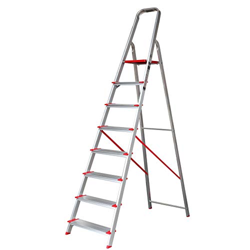 Escalera SUPER de Tijera de Aluminio Peldaño Ancho 12 cm (8 Peldaños con Ancho 12 cm). BTF-TJB308