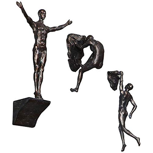 Esculturas de escalador creativo, 3 hombres escalada Figuras colgantes de la pared Abseiling Ornamento Escultura Arte de la pared Resina y metal Bungee Hombre saltando colgando en el alambre,Bronce,A