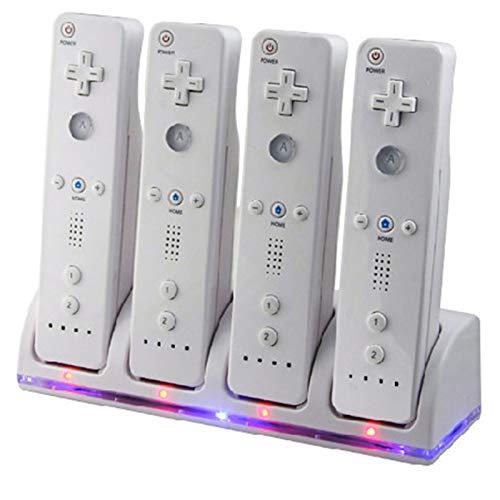 Estación de Carga de Controlador de Wii, Base de Cargador de Controlador 4 en 1 con 4 Piezas de Batería Recargable de 2800 mAh para Controlador Remoto de Juegos de Wii / Wii U