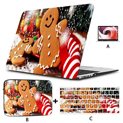 Estuches Mac Book Christmas Magic Gingerbread Man y Guante de Rayas Rojas Estuche Macbook Pro 2018 Hard Shell Mac Air 11"/ 13" Pro 13"/ 15" / 16"con Funda para portátil para Mac